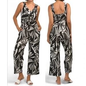 Tahari Linen Blend Sleeveless Belted Pocket Side Zipper Jumpsuit Size 8
